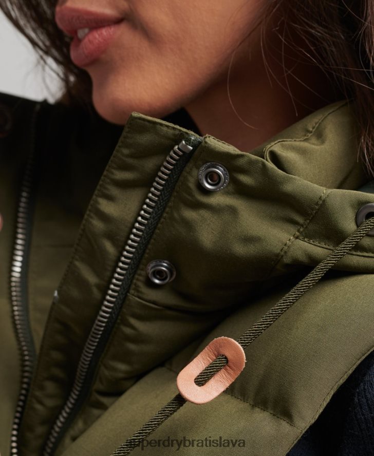 Superdry ženy Everest puffer vesta s kapucňou 6B4ZTR3666 oblečenie zelená