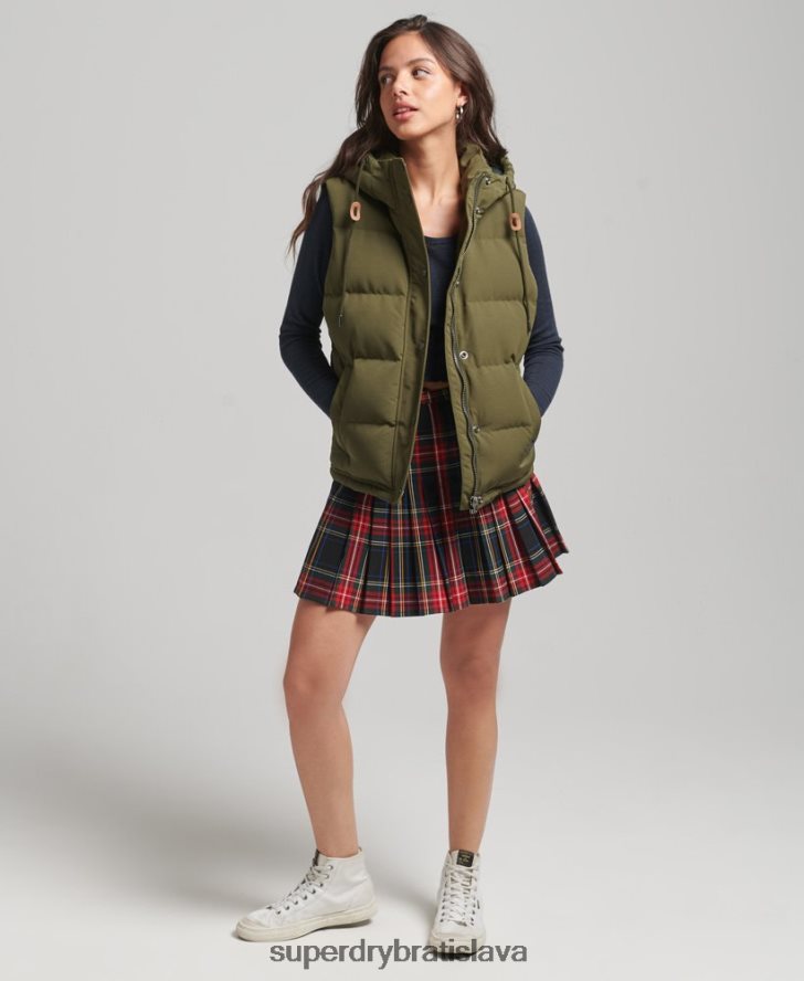 Superdry ženy Everest puffer vesta s kapucňou 6B4ZTR3666 oblečenie zelená