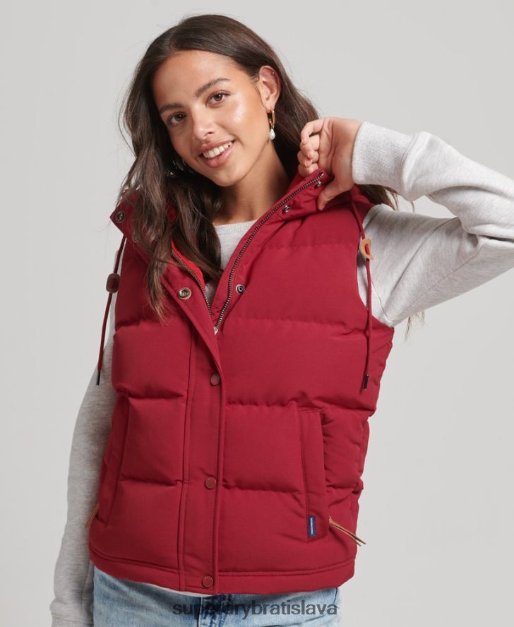 Superdry ženy Everest puffer vesta s kapucňou 6B4ZTR3667 oblečenie červená