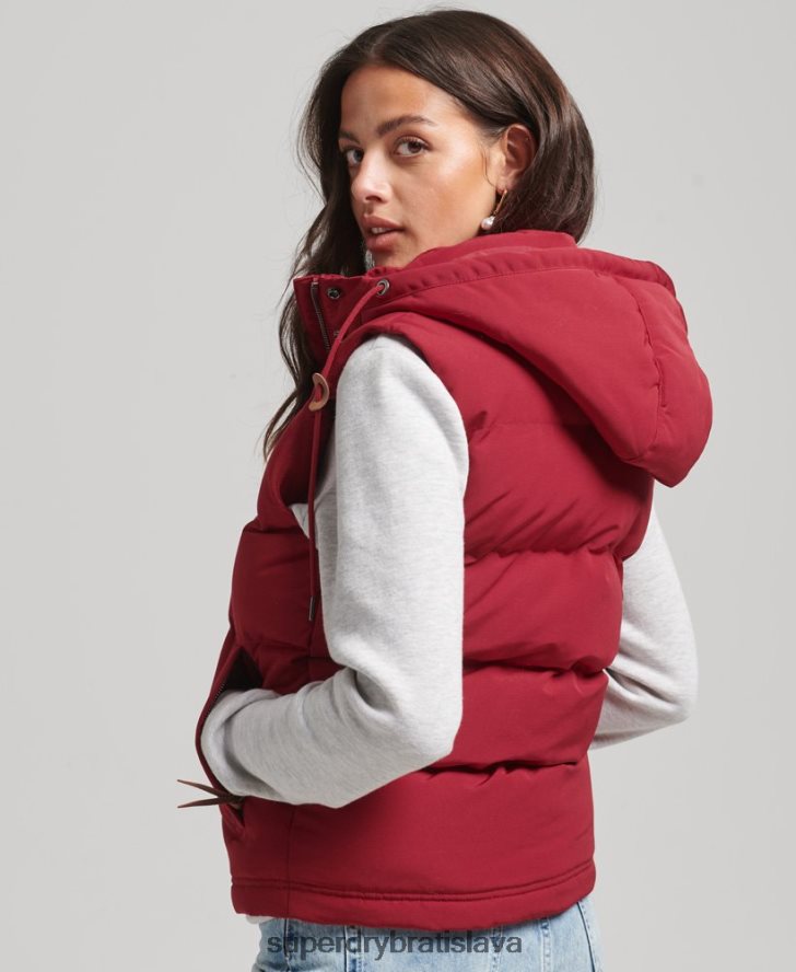 Superdry ženy Everest puffer vesta s kapucňou 6B4ZTR3667 oblečenie červená