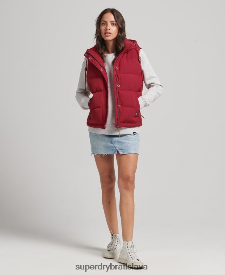Superdry ženy Everest puffer vesta s kapucňou 6B4ZTR3667 oblečenie červená