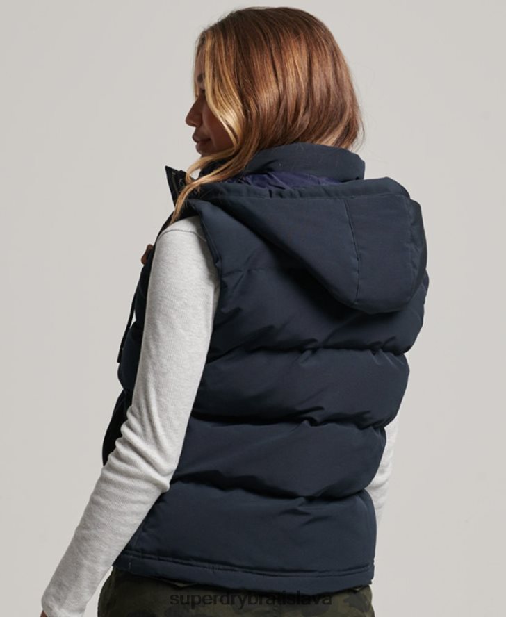 Superdry ženy Everest puffer vesta s kapucňou 6B4ZTR3805 oblečenie námorníctvo
