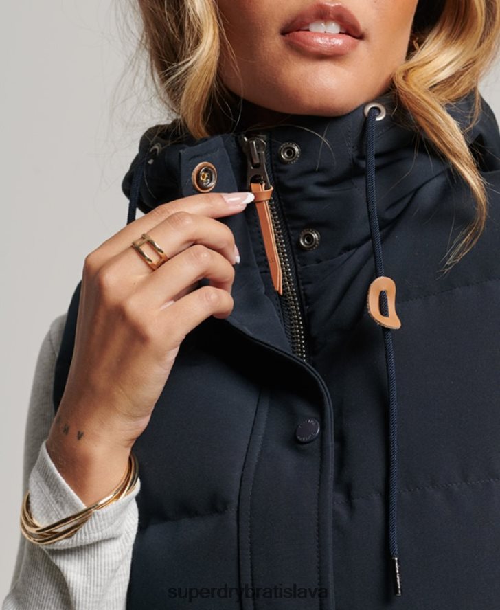 Superdry ženy Everest puffer vesta s kapucňou 6B4ZTR3805 oblečenie námorníctvo