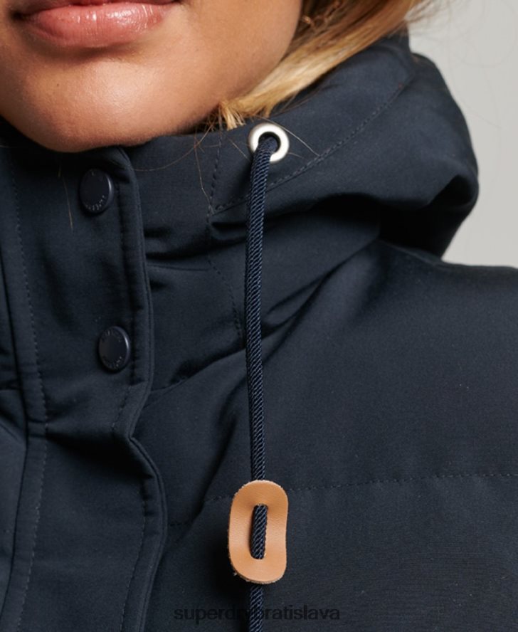 Superdry ženy Everest puffer vesta s kapucňou 6B4ZTR3805 oblečenie námorníctvo