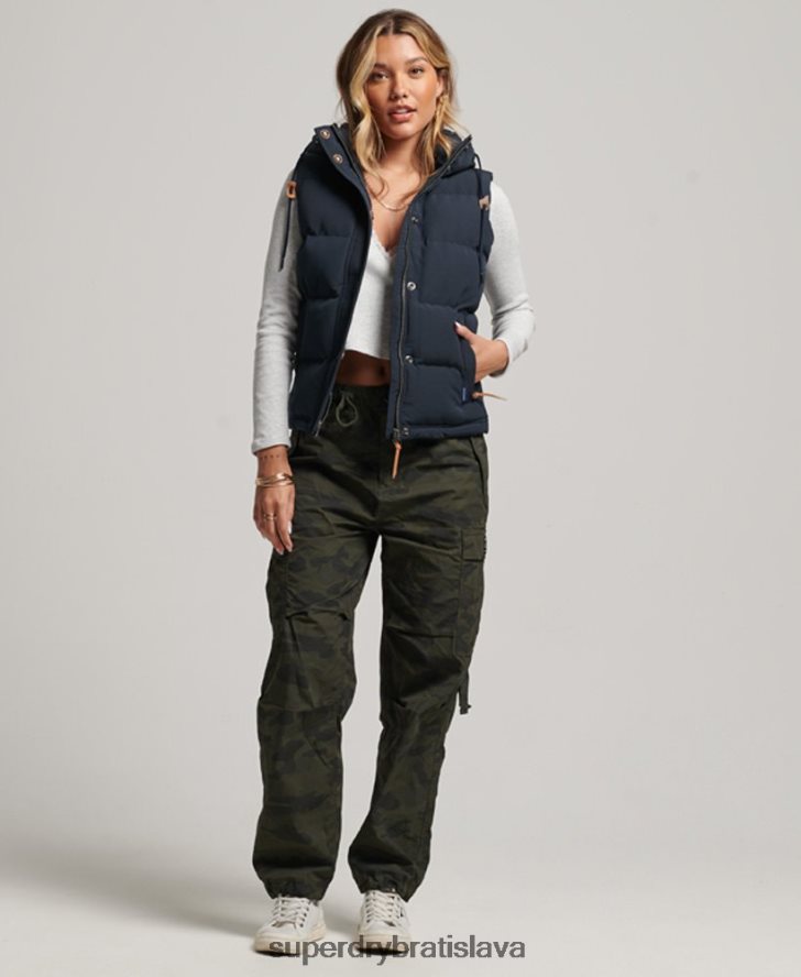 Superdry ženy Everest puffer vesta s kapucňou 6B4ZTR3805 oblečenie námorníctvo