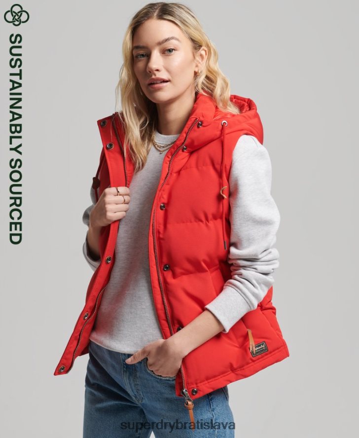 Superdry ženy Everest puffer vesta s kapucňou 6B4ZTR5600 oblečenie červená