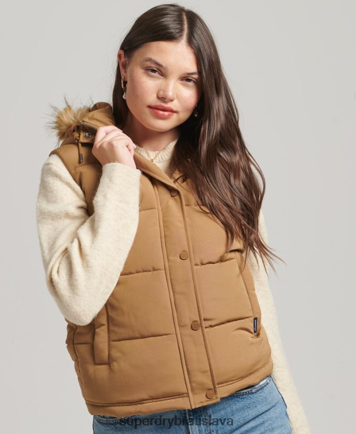 Superdry ženy Everest vesta z umelej kožušiny 6B4ZTR3678 oblečenie hnedá