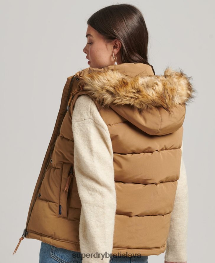 Superdry ženy Everest vesta z umelej kožušiny 6B4ZTR3678 oblečenie hnedá