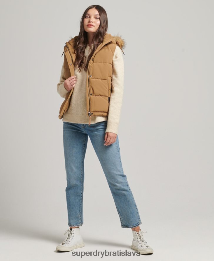 Superdry ženy Everest vesta z umelej kožušiny 6B4ZTR3678 oblečenie hnedá
