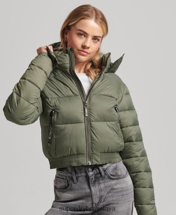 Superdry ženy Fuji skrátená bunda s kapucňou 6B4ZTR3731 oblečenie zelená