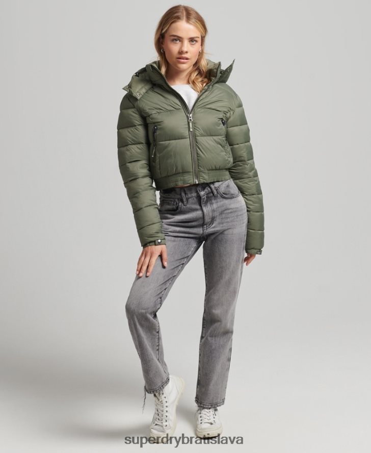 Superdry ženy Fuji skrátená bunda s kapucňou 6B4ZTR3731 oblečenie zelená