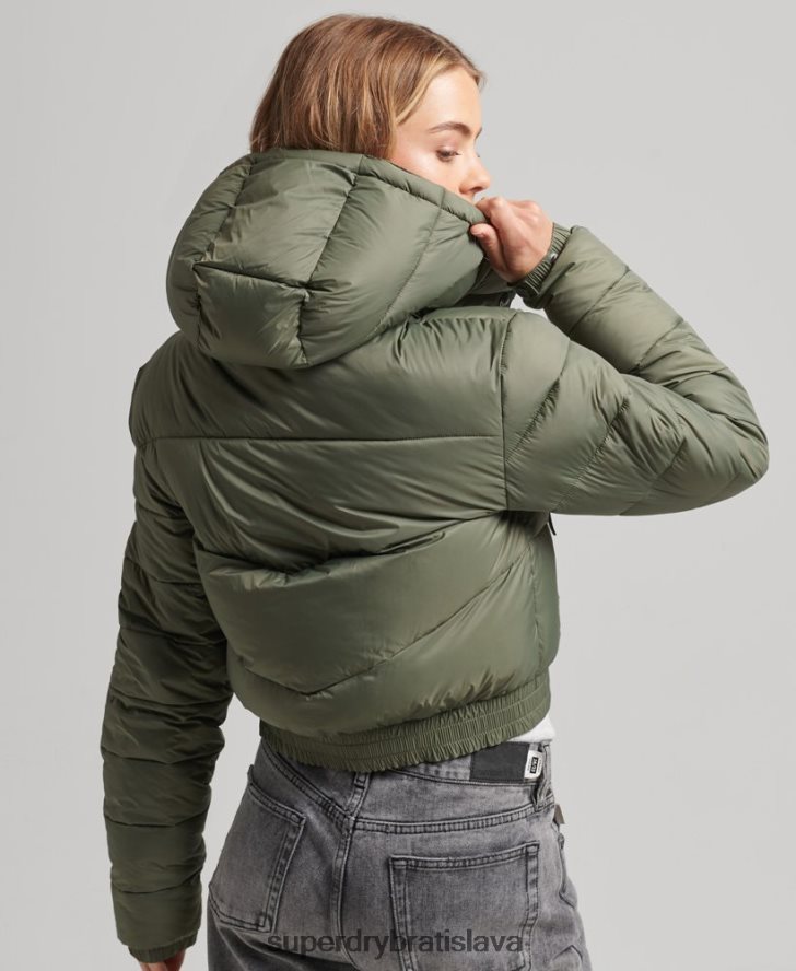 Superdry ženy Fuji skrátená bunda s kapucňou 6B4ZTR3731 oblečenie zelená