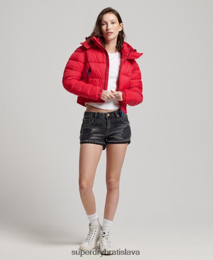 Superdry ženy Fuji skrátená bunda s kapucňou 6B4ZTR5525 oblečenie červená