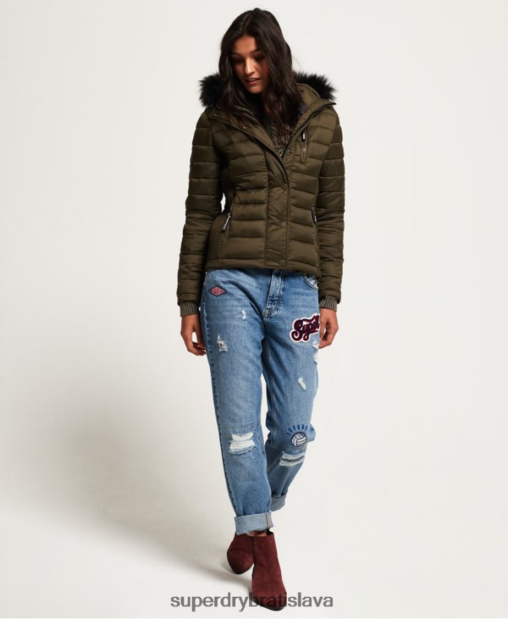 Superdry ženy Fuji slim bunda s dvojitým zipsom a kapucňou 6B4ZTR3845 oblečenie kaki