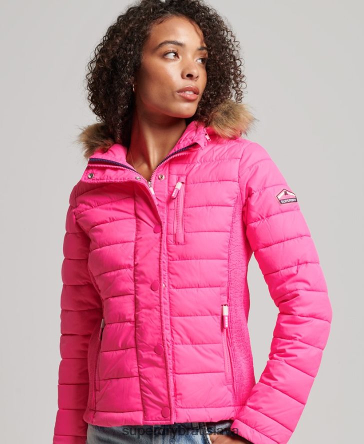 Superdry ženy Fuji slim bunda s dvojitým zipsom a kapucňou 6B4ZTR5720 oblečenie Ružová