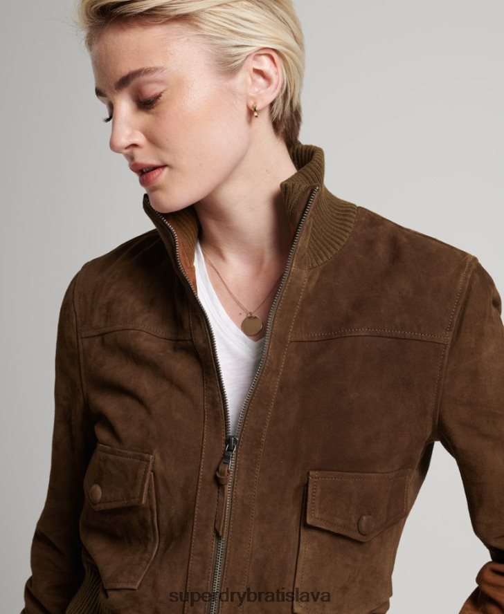 Superdry ženy Studios pletený golier semišová bomber bunda 6B4ZTR3700 oblečenie opálenie