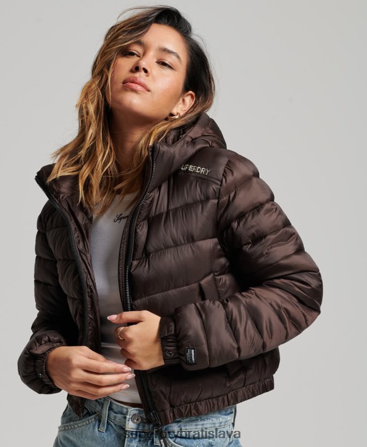 Superdry ženy ľahká skrátená športová vystužená bunda 6B4ZTR3708 oblečenie hnedá