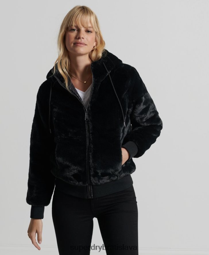Superdry ženy búrková prémiová bunda z umelej kožušiny 6B4ZTR6182 oblečenie čierna
