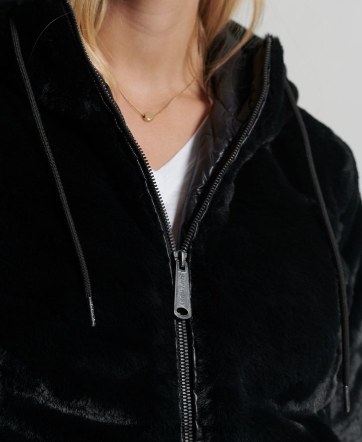 Superdry ženy búrková prémiová bunda z umelej kožušiny 6B4ZTR6182 oblečenie čierna