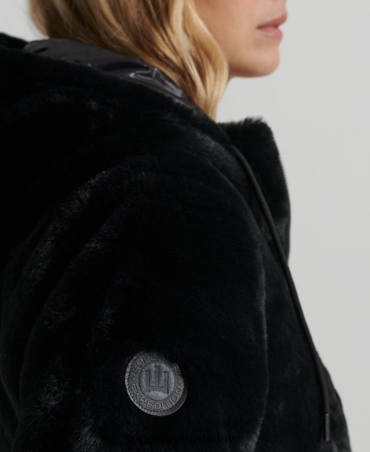 Superdry ženy búrková prémiová bunda z umelej kožušiny 6B4ZTR6182 oblečenie čierna