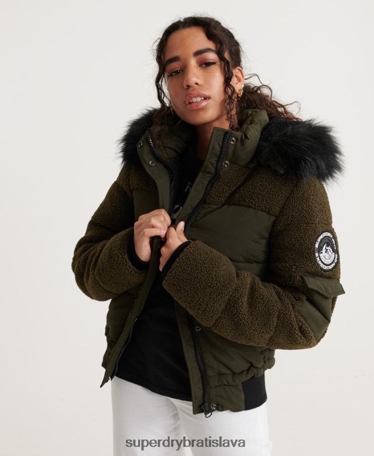 Superdry ženy bomber bunda ella sherpa 6B4ZTR3855 oblečenie kaki