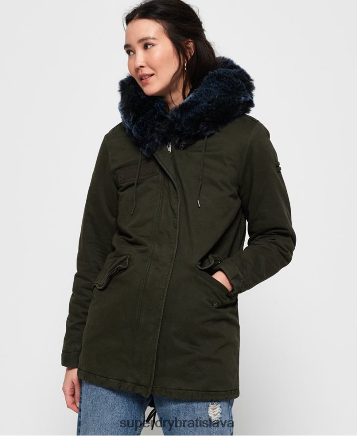 Superdry ženy bunda parka z umelej kožušiny jastrabej farby 6B4ZTR3862 oblečenie kaki