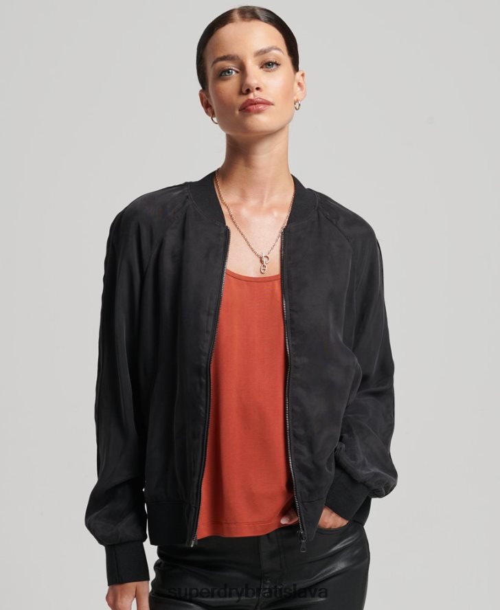 Superdry ženy cupro bomber bunda 6B4ZTR5606 oblečenie čierna