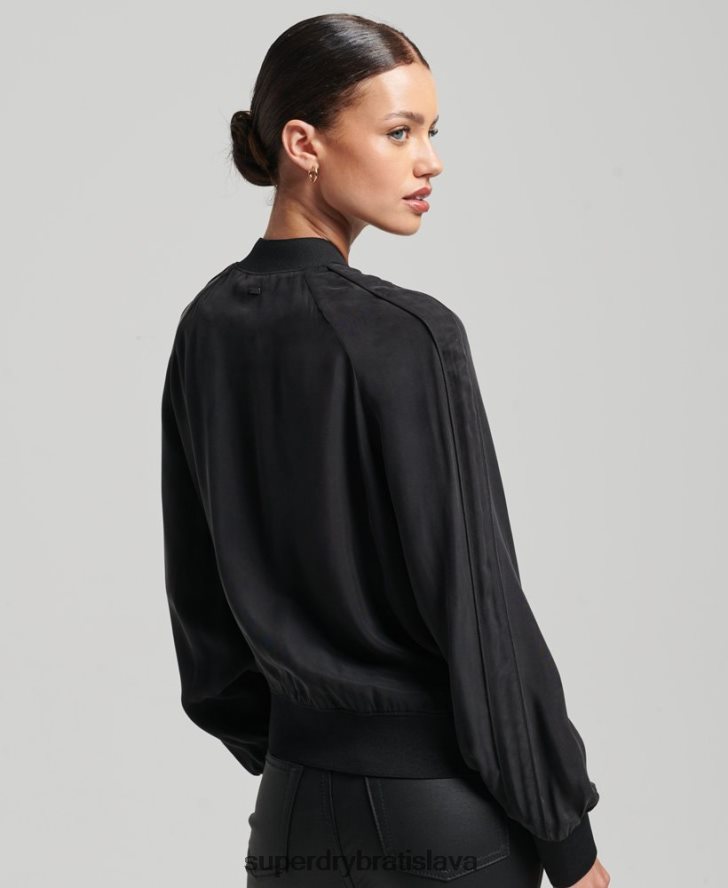 Superdry ženy cupro bomber bunda 6B4ZTR5606 oblečenie čierna