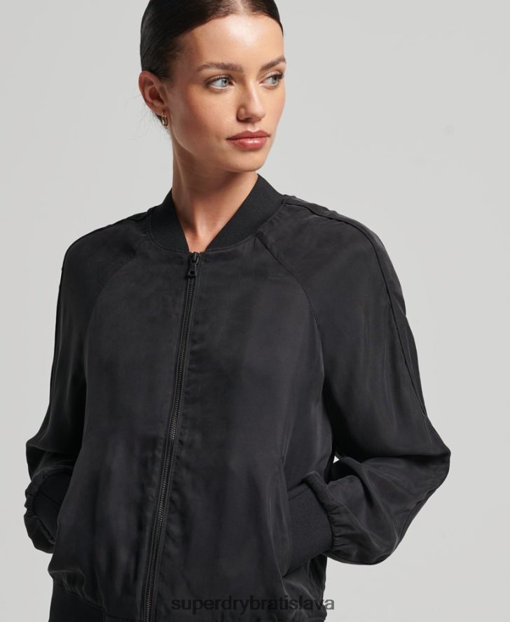 Superdry ženy cupro bomber bunda 6B4ZTR5606 oblečenie čierna