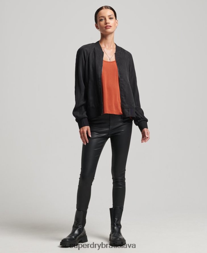 Superdry ženy cupro bomber bunda 6B4ZTR5606 oblečenie čierna