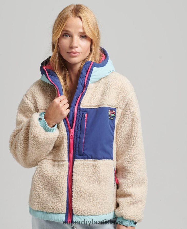 Superdry ženy šerpa bunda s kapucňou 6B4ZTR3788 oblečenie krém