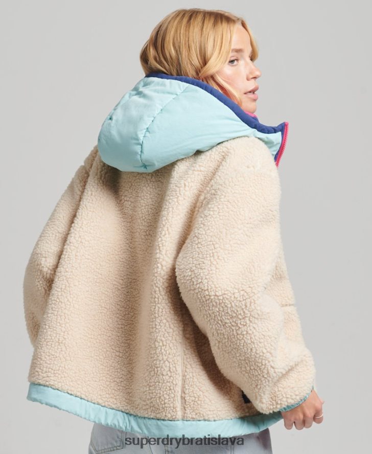 Superdry ženy šerpa bunda s kapucňou 6B4ZTR3788 oblečenie krém