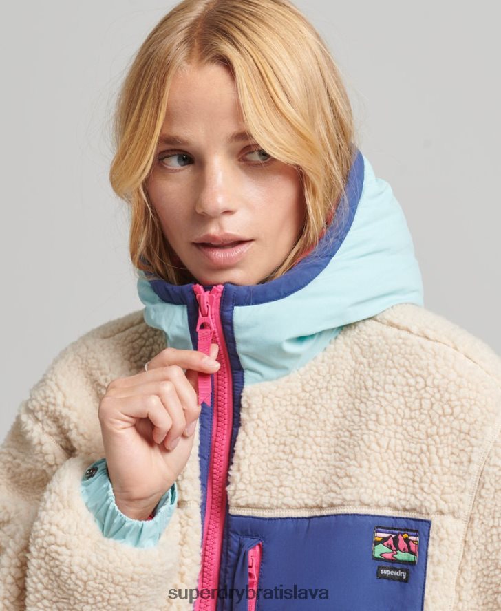 Superdry ženy šerpa bunda s kapucňou 6B4ZTR3788 oblečenie krém