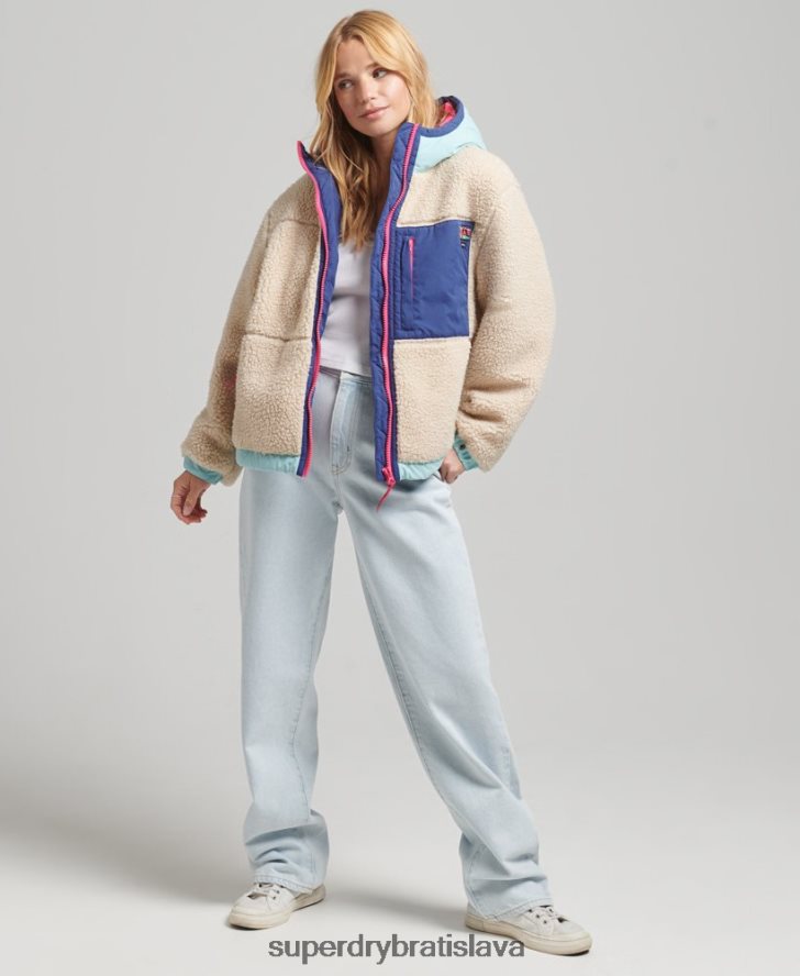 Superdry ženy šerpa bunda s kapucňou 6B4ZTR3788 oblečenie krém
