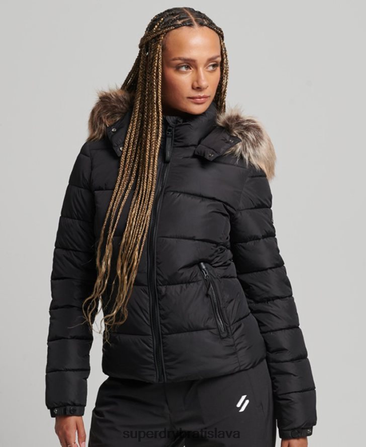 Superdry ženy horská bunda s kapucňou fuji luxe 6B4ZTR5504 oblečenie čierna