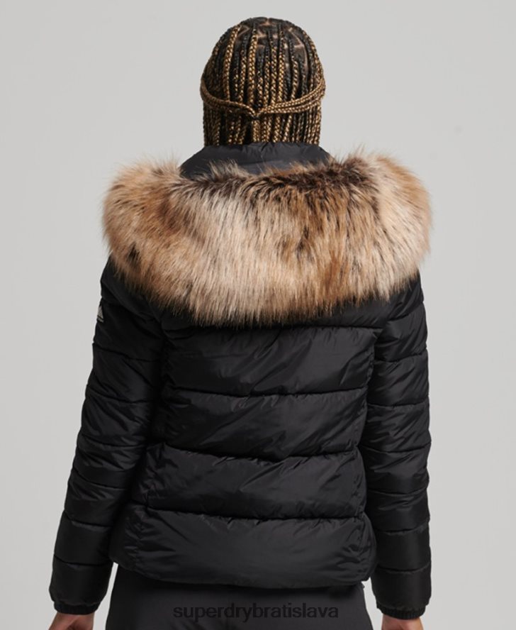 Superdry ženy horská bunda s kapucňou fuji luxe 6B4ZTR5504 oblečenie čierna