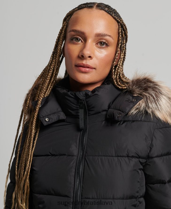 Superdry ženy horská bunda s kapucňou fuji luxe 6B4ZTR5504 oblečenie čierna