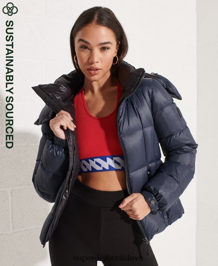 Superdry ženy horská páperová bunda s kapucňou 6B4ZTR5598 oblečenie námorníctvo