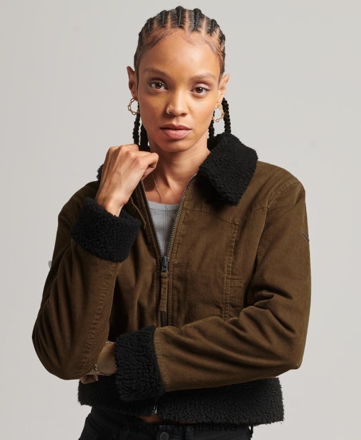 Superdry ženy indie bunda s podšívkou Borg 6B4ZTR5438 oblečenie hnedá