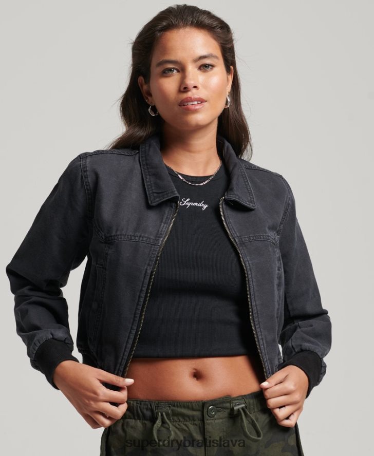 Superdry ženy indie klubová plátenná bunda 6B4ZTR3733 oblečenie čierna