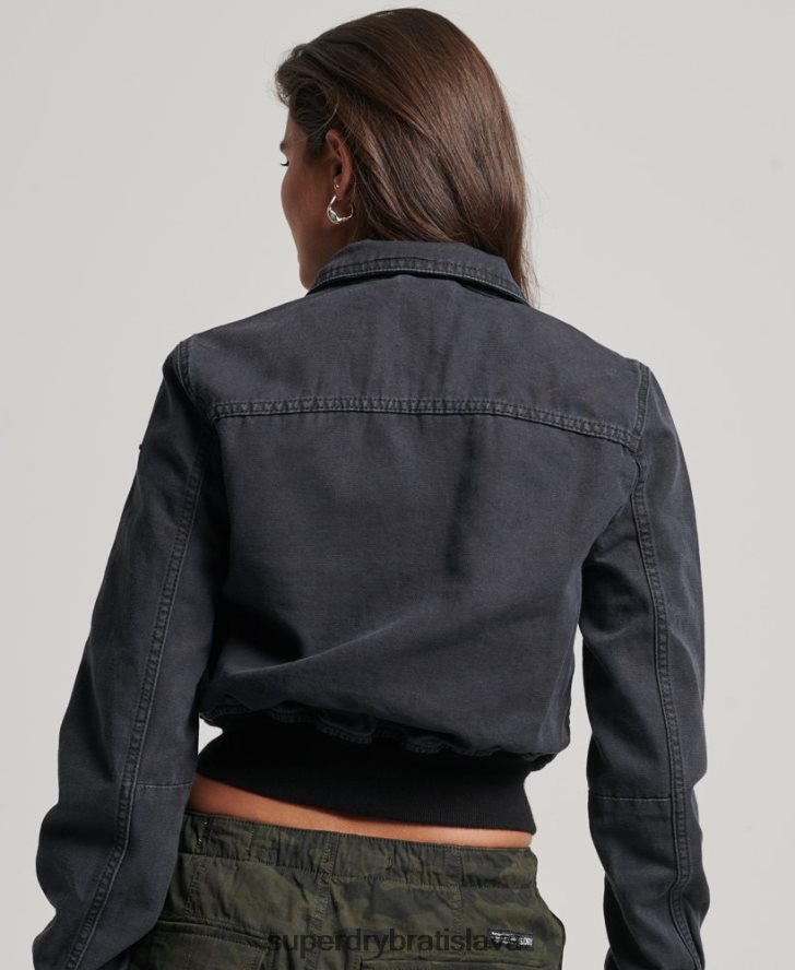 Superdry ženy indie klubová plátenná bunda 6B4ZTR3733 oblečenie čierna