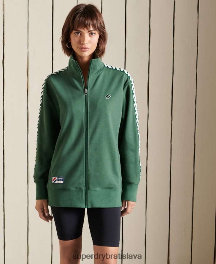 Superdry ženy kód nadrozmerná pásková bunda 6B4ZTR6166 oblečenie zelená