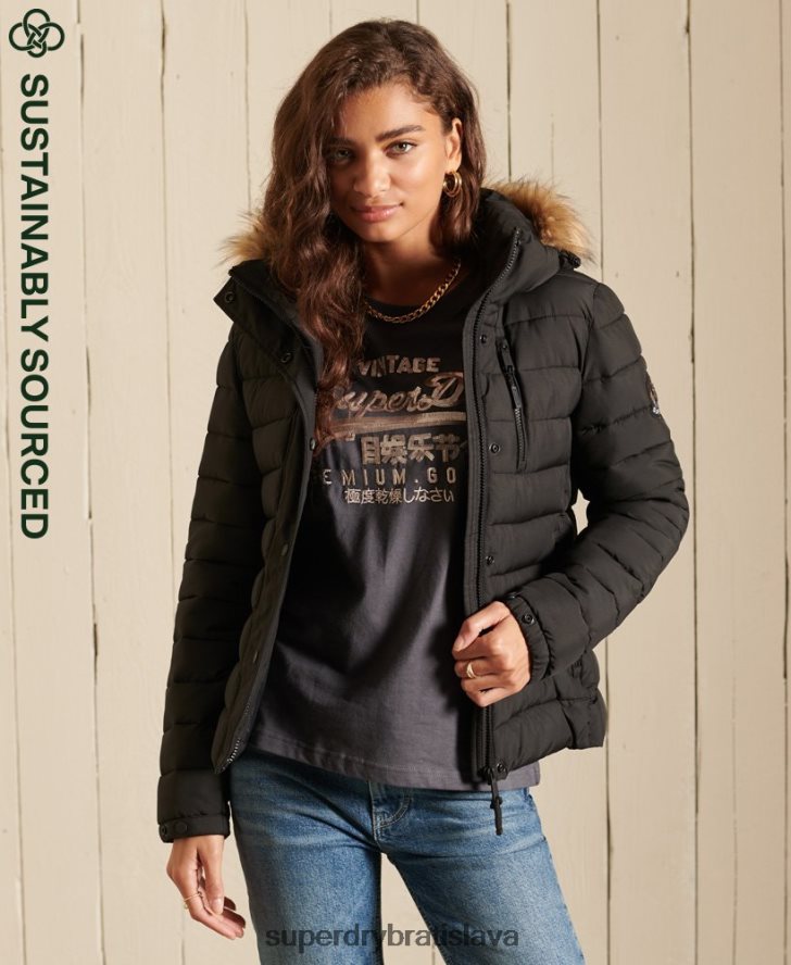 Superdry ženy klasická fuji bunda z umelej kožušiny 6B4ZTR3741 oblečenie čierna