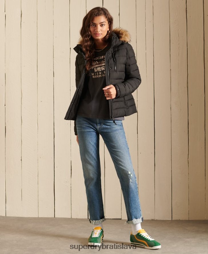 Superdry ženy klasická fuji bunda z umelej kožušiny 6B4ZTR3741 oblečenie čierna