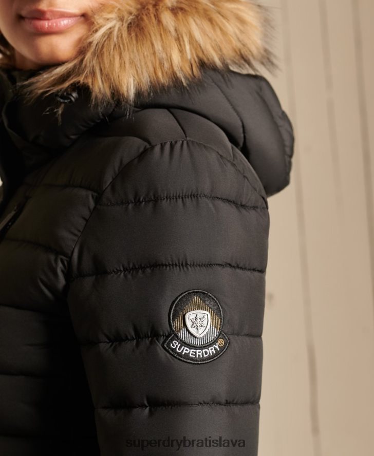 Superdry ženy klasická fuji bunda z umelej kožušiny 6B4ZTR3741 oblečenie čierna
