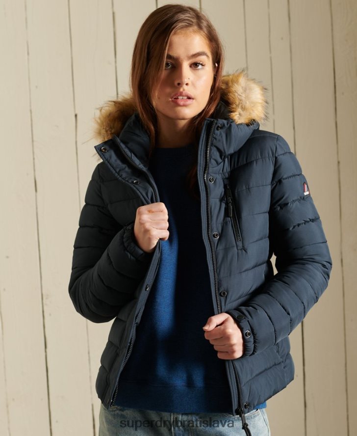 Superdry ženy klasická fuji bunda z umelej kožušiny 6B4ZTR3767 oblečenie námorníctvo