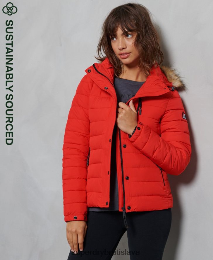 Superdry ženy klasická fuji bunda z umelej kožušiny 6B4ZTR5542 oblečenie červená