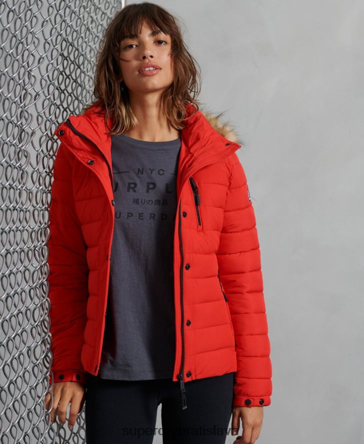Superdry ženy klasická fuji bunda z umelej kožušiny 6B4ZTR5542 oblečenie červená