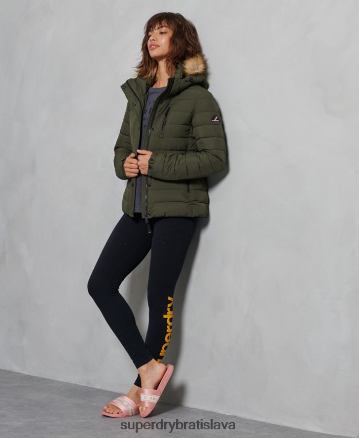 Superdry ženy klasická fuji bunda z umelej kožušiny 6B4ZTR5607 oblečenie zelená
