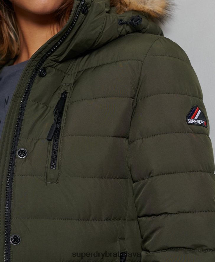 Superdry ženy klasická fuji bunda z umelej kožušiny 6B4ZTR5607 oblečenie zelená